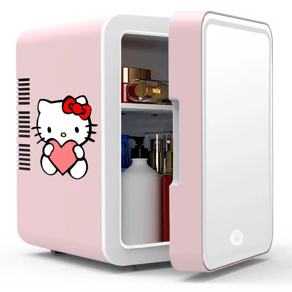 4L Hello Kittys Mini Fridge with Led Light, Mirror -Portable Cosmetic Storage Refrigerator - Browsglamour