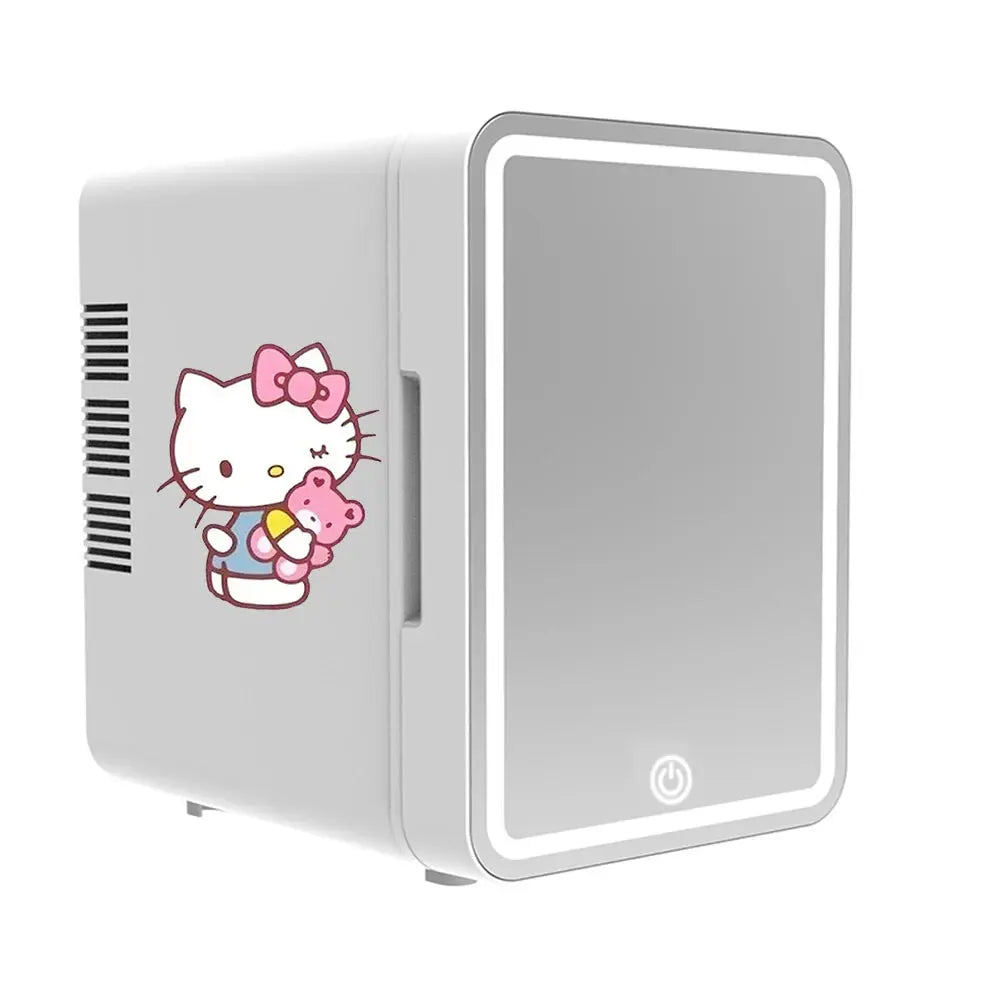 4L Hello Kittys Mini Fridge with Led Light, Mirror -Portable Cosmetic Storage Refrigerator - Browsglamour