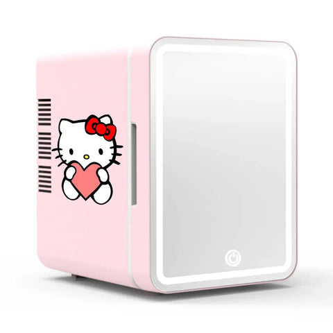 4L Hello Kittys Mini Fridge with Led Light, Mirror -Portable Cosmetic Storage Refrigerator - Browsglamour