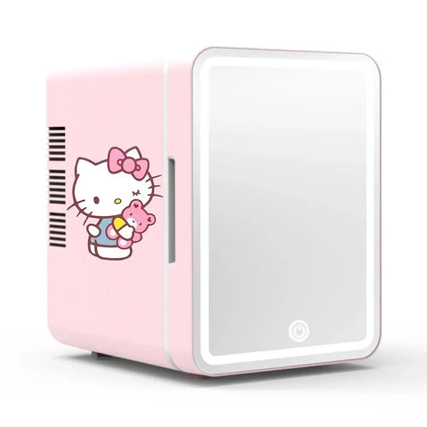 4L Hello Kittys Mini Fridge with Led Light, Mirror -Portable Cosmetic Storage Refrigerator - Browsglamour