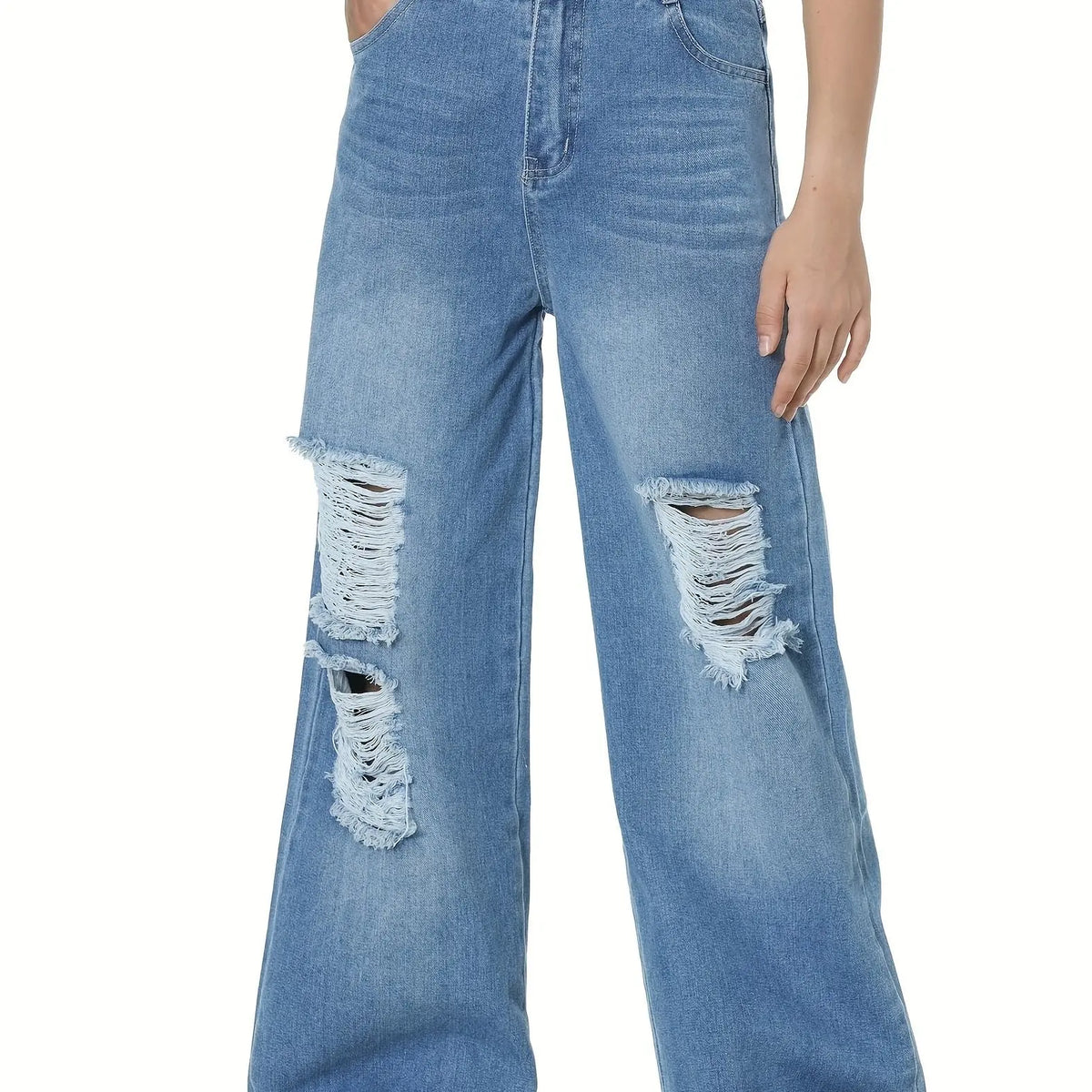 6-14Y Trendy Girls' Ripped Wide-Leg Jeans - Comfort-Fit With Deep Pockets - Everyday Denim Fashion - Browsglamour