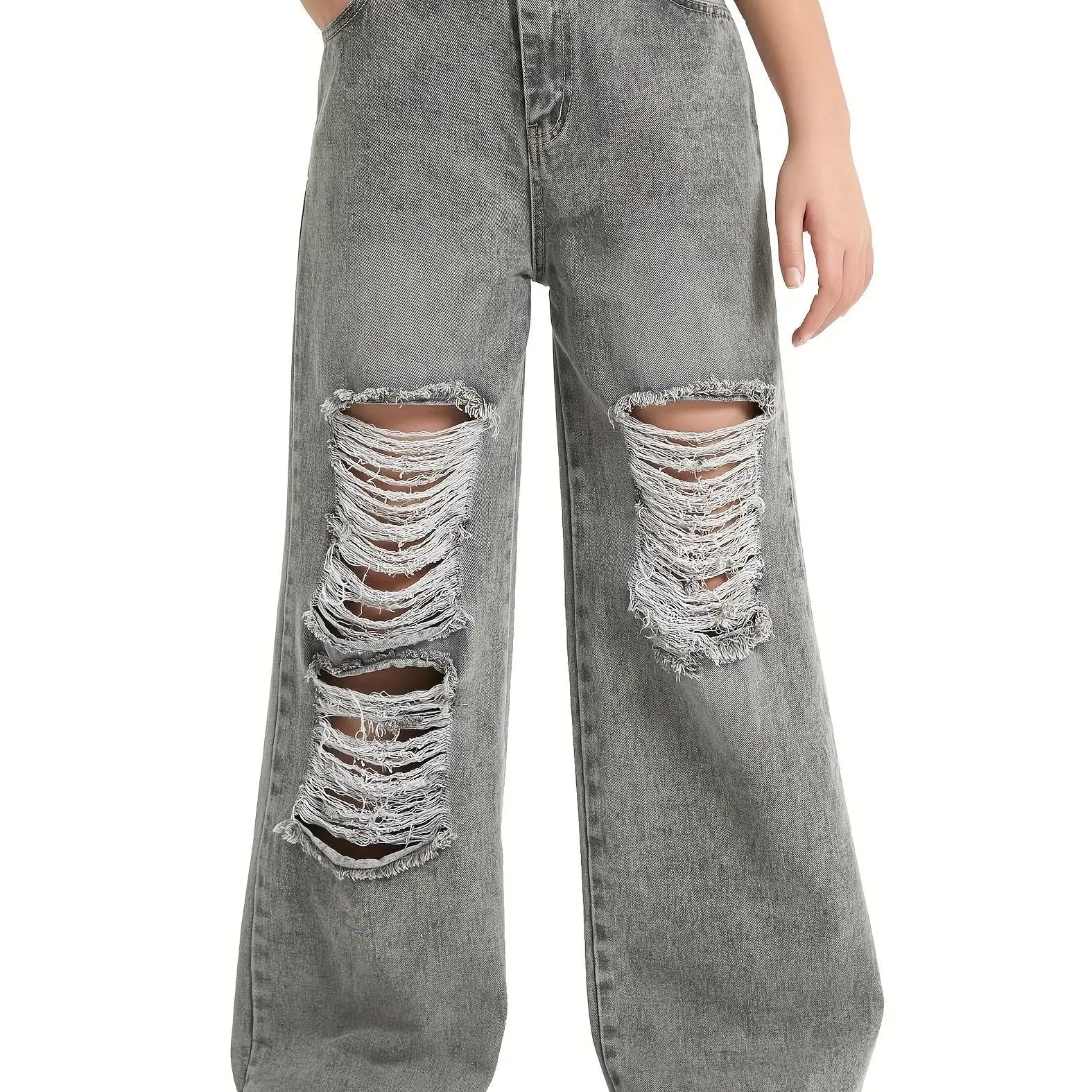 6-14Y Trendy Girls' Ripped Wide-Leg Jeans - Comfort-Fit With Deep Pockets - Everyday Denim Fashion - Browsglamour