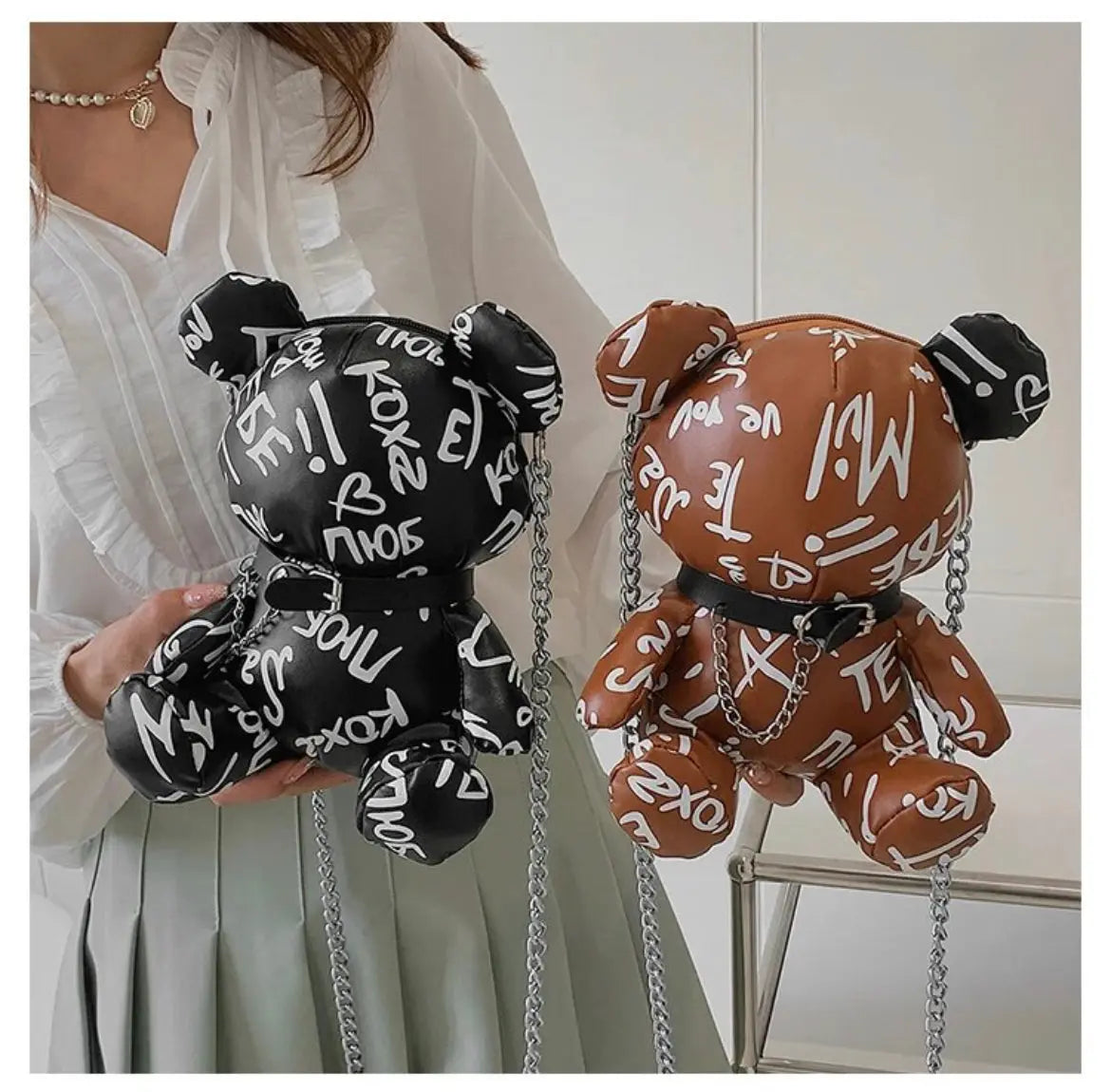 Bear Shaped Graffiti Print Crossbody Purse - Browsglamour