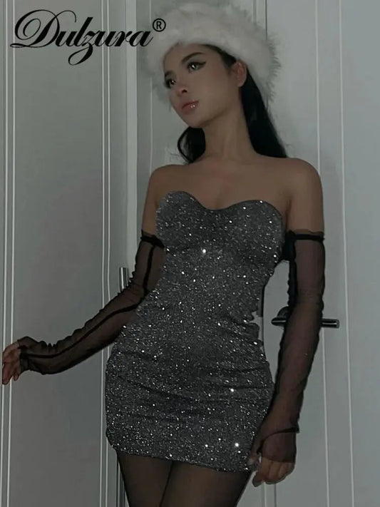 Bling Glitter Sequins Backless Ruched Bodycon Mini Dress - Browsglamour