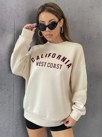 California West Coast Print Long Sleeved Oversized Pullover - Browsglamour