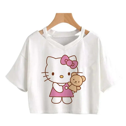 Crop Top Hello Kitty T-shirt - Browsglamour