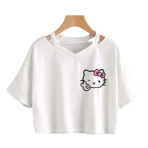 Crop Top Hello Kitty T-shirt - Browsglamour