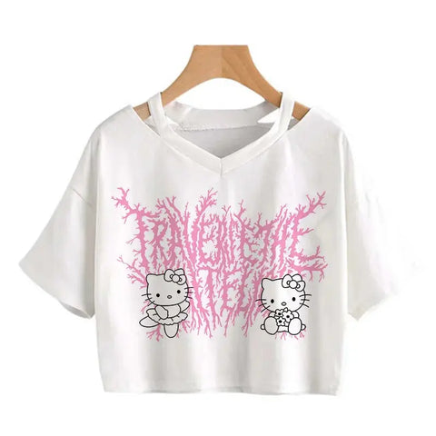 Crop Top Hello Kitty T-shirt - Browsglamour