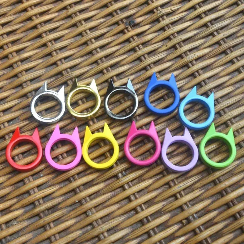 Cute Cat Ear Ring Men and women Self-Defense Ring Outdoor Survival Metal Ring Punk Style Emergency Protection Camping Jewelry - Browsglamour