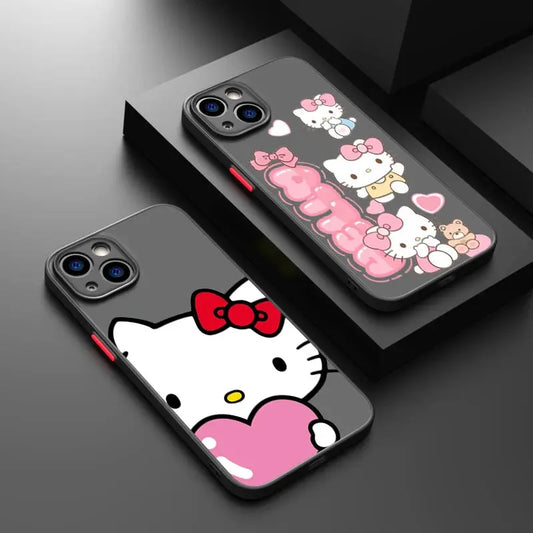 Cute Hello kitty Phone Case For iPhone 15 14 13 12 11 Pro Max mini XS Max XR X 8 Plus SE Frosted Translucent Cover - Browsglamour