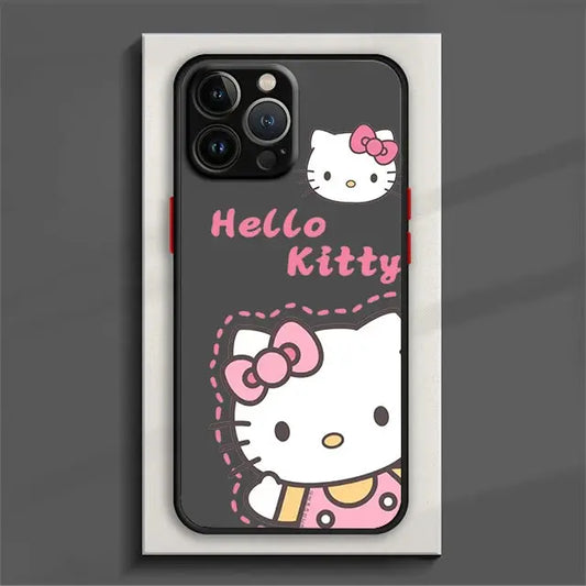 Cute Hello kitty Phone Case For iPhone 15 14 13 12 11 Pro Max mini XS Max XR X 8 Plus SE Frosted Translucent Cover - Browsglamour