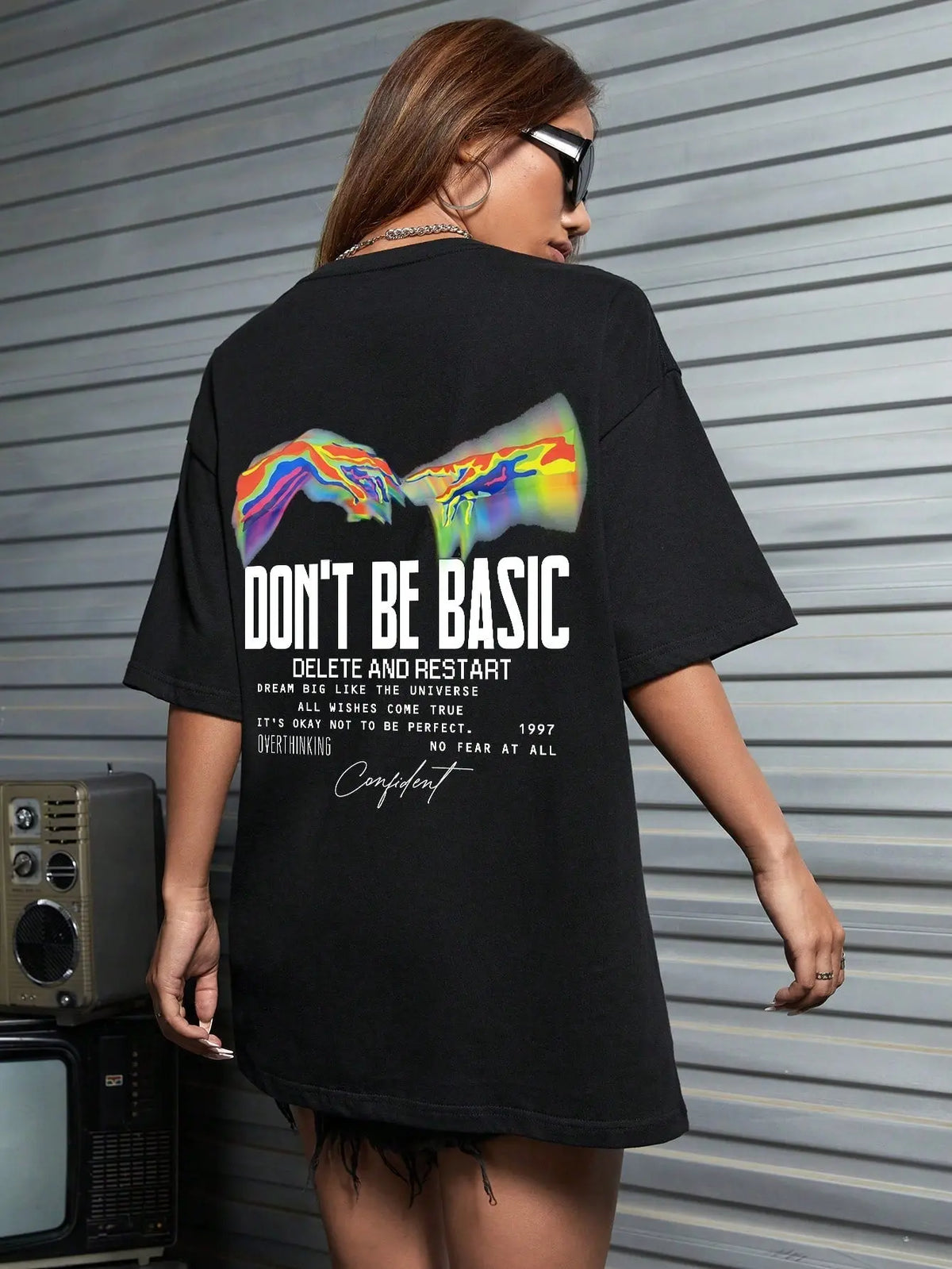 Don't Be Basic Graphic Drop Shoulder Oversize Tee - Browsglamour