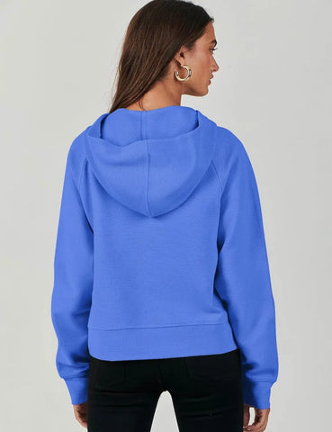 Double Take Half-Zip Thumbhole Sleeve Hoodie - Browsglamour