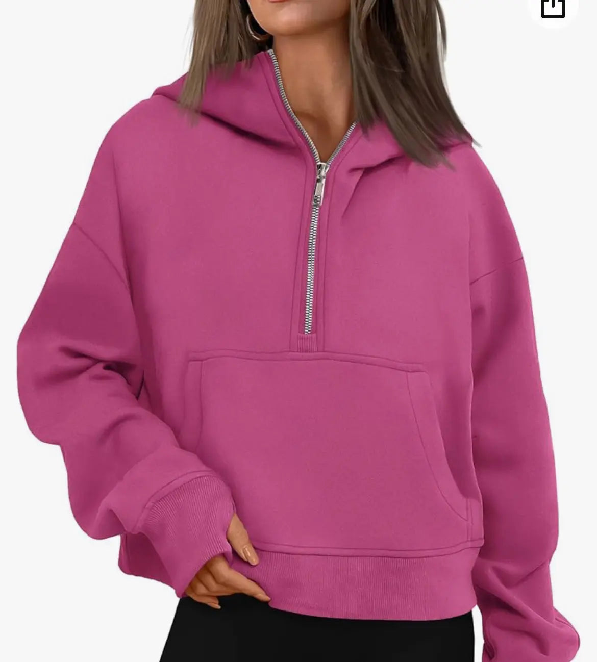 Double Take Half-Zip Thumbhole Sleeve Hoodie - Browsglamour