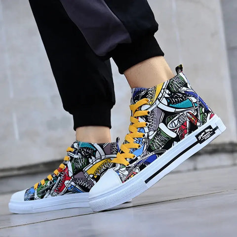 Fashion Graffiti Men's High Top Canvas Shoes Browsglamour