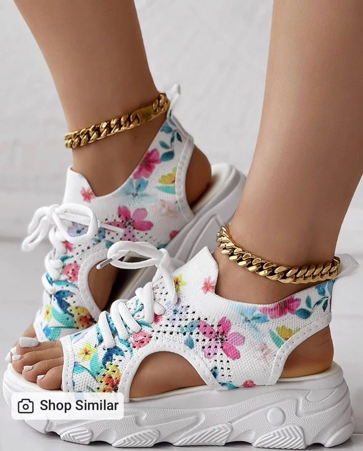 Floral Lace Up Wedges - Browsglamour