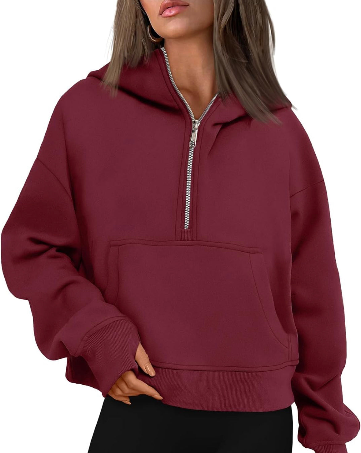 Half-Zip Thumbhole Sleeve Hoodie