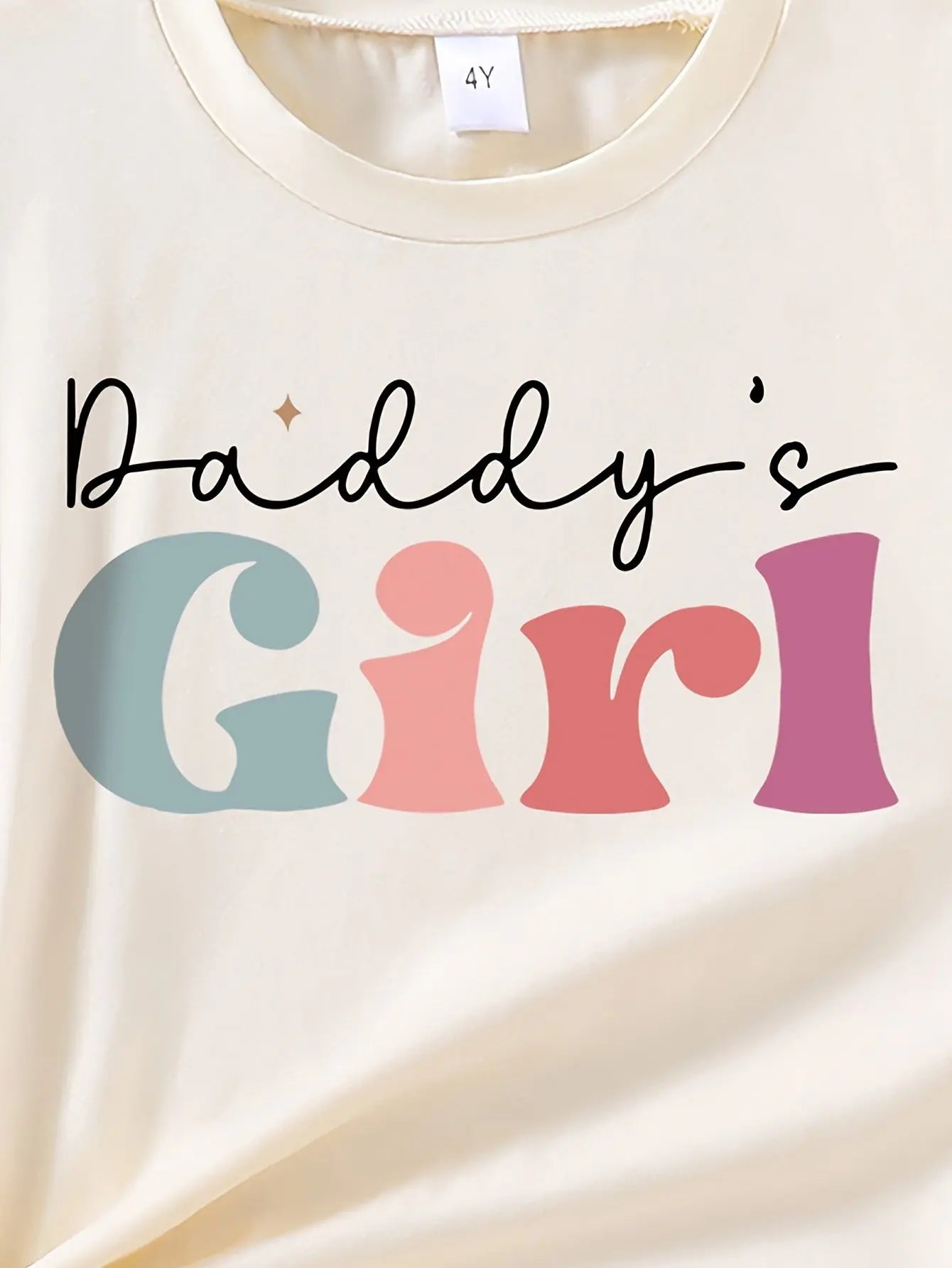 Girls 3 Sets, Good Vibes & Daddy's Girl & Cartoon Portrait Graphic Print Short Sleeve Tees & Shorts Browsglamour