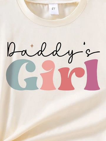 Girls 3 Sets, Good Vibes & Daddy's Girl & Cartoon Portrait Graphic Print Short Sleeve Tees & Shorts Browsglamour