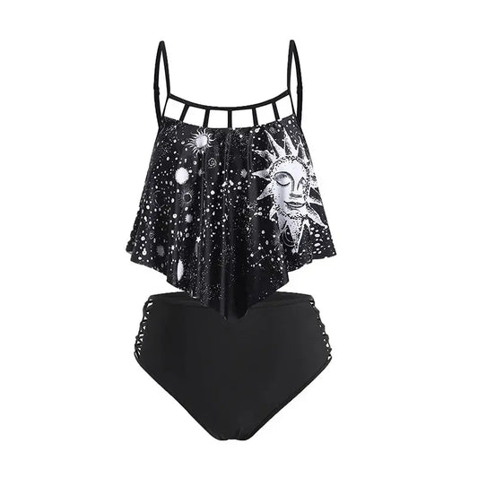 Gothic Astrology Sun Star Moon Tankini Set Swimwear - Browsglamour