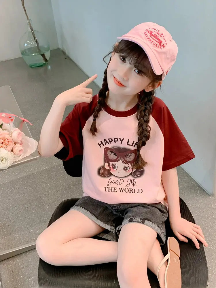 Happy Life, Kuromi, Mickey Mouse Pure Cotton Girl Fashionable Short Sleeve T-Shirts - Browsglamour