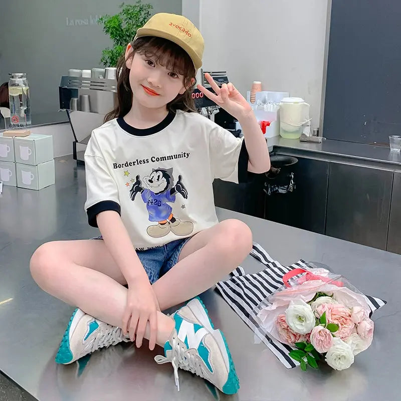 Happy Life, Kuromi, Mickey Mouse Pure Cotton Girl Fashionable Short Sleeve T-Shirts - Browsglamour