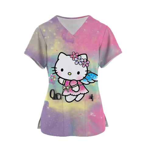 Hello Kitty 3D Print Sanrio Woman Scrub Tops - Browsglamour