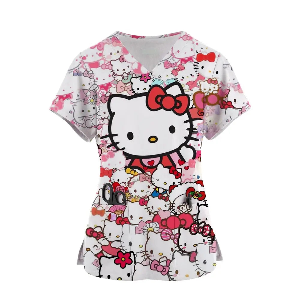 Hello Kitty 3D Print Sanrio Woman Scrub Tops - Browsglamour