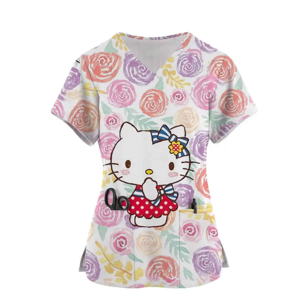 Hello Kitty 3D Print Sanrio Woman Scrub Tops - Browsglamour