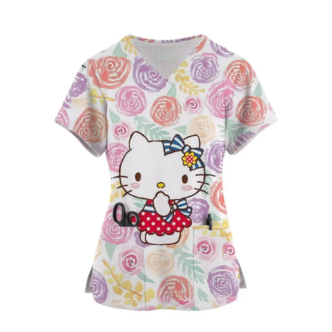 Hello Kitty 3D Print Sanrio Woman Scrub Tops - Browsglamour