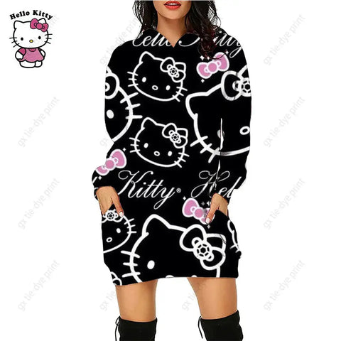 Hello Kitty 3D Printed Hoodie Dress - Browsglamour