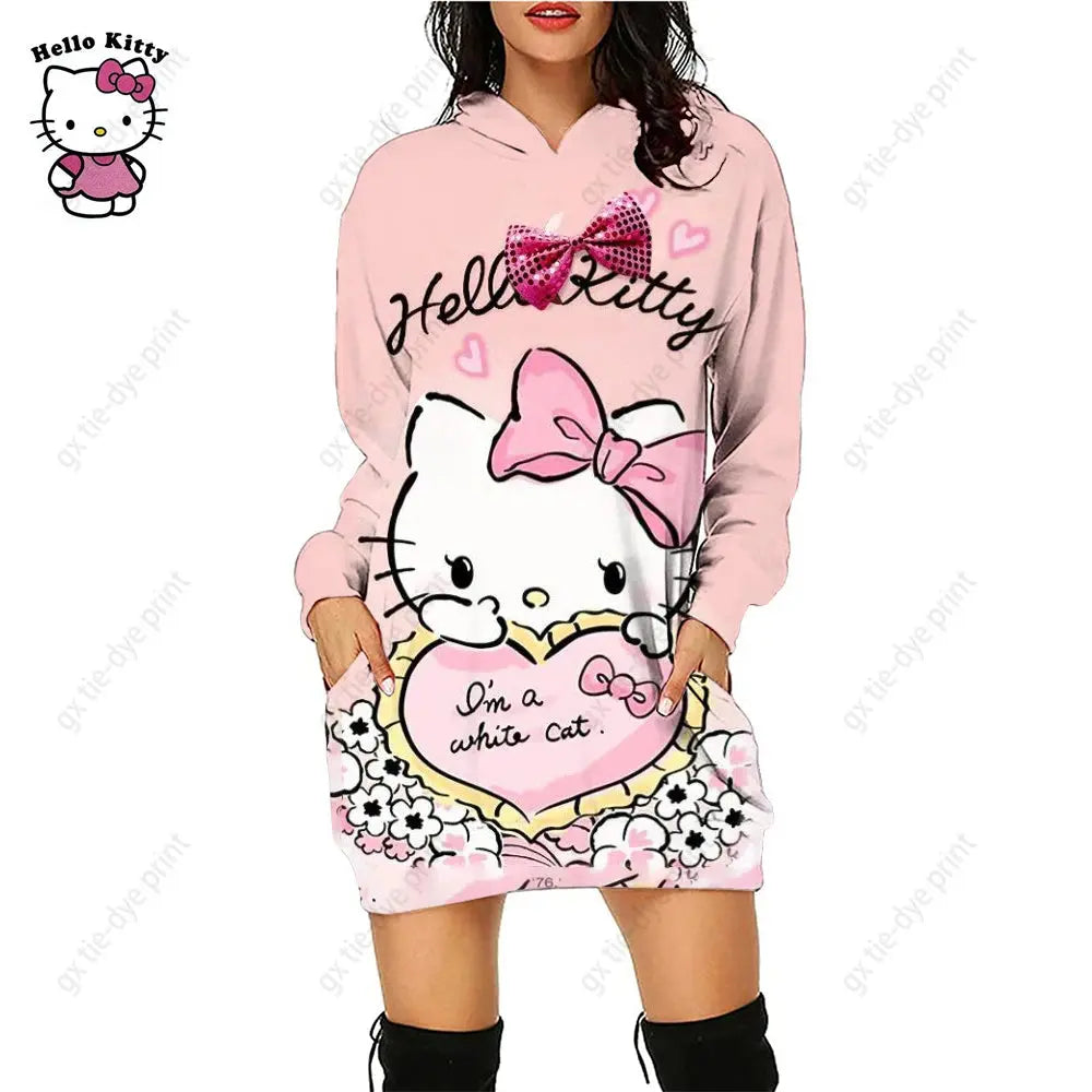 Hello Kitty 3D Printed Hoodie Dress - Browsglamour