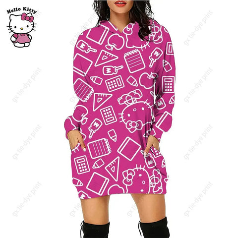 Hello Kitty 3D Printed Hoodie Dress - Browsglamour