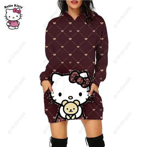 Hello Kitty 3D Printed Hoodie Dress - Browsglamour