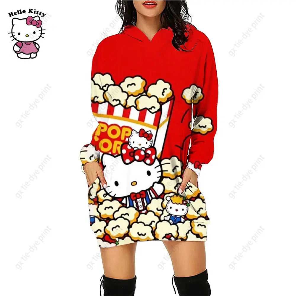 Hello Kitty 3D Printed Hoodie Dress - Browsglamour