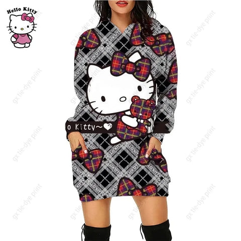 Hello Kitty 3D Printed Hoodie Dress - Browsglamour