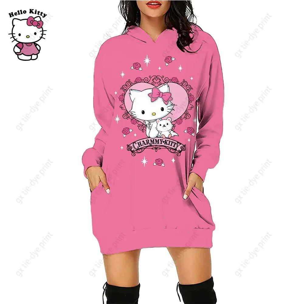 Hello Kitty 3D Printed Hoodie Dress - Browsglamour