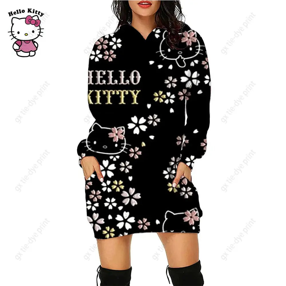 Hello Kitty 3D Printed Hoodie Dress - Browsglamour