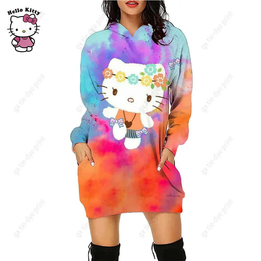 Hello Kitty 3D Printed Hoodie Dress - Browsglamour