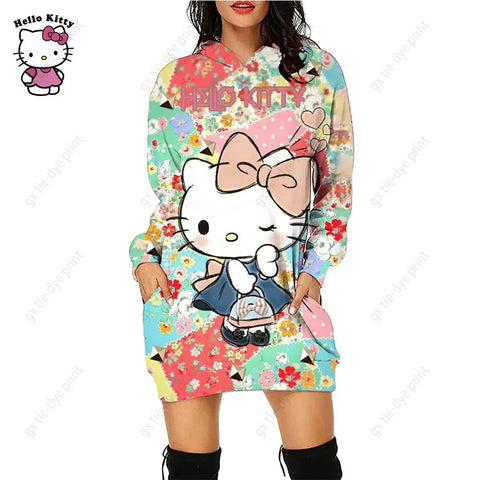 Hello Kitty 3D Printed Hoodie Dress - Browsglamour