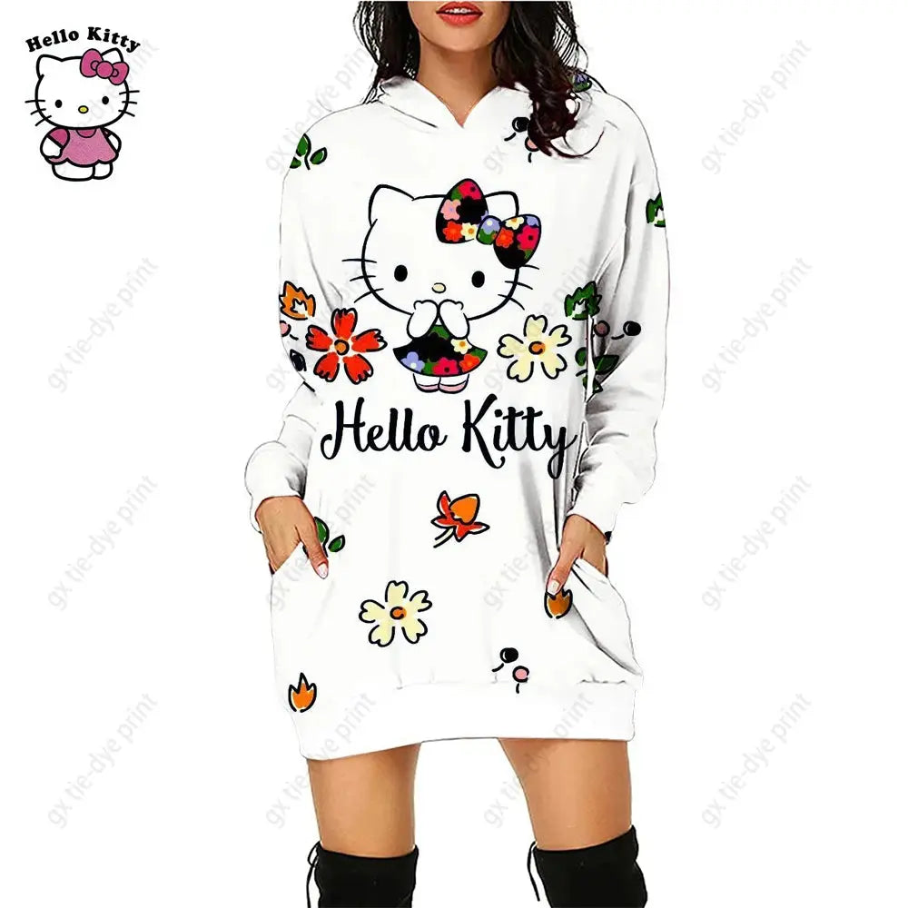 Hello Kitty 3D Printed Hoodie Dress - Browsglamour