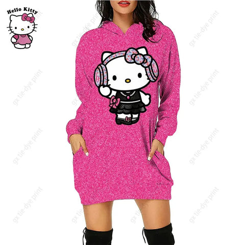 Hello Kitty 3D Printed Hoodie Dress - Browsglamour