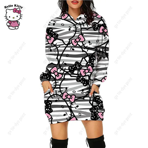 Hello Kitty 3D Printed Hoodie Dress - Browsglamour