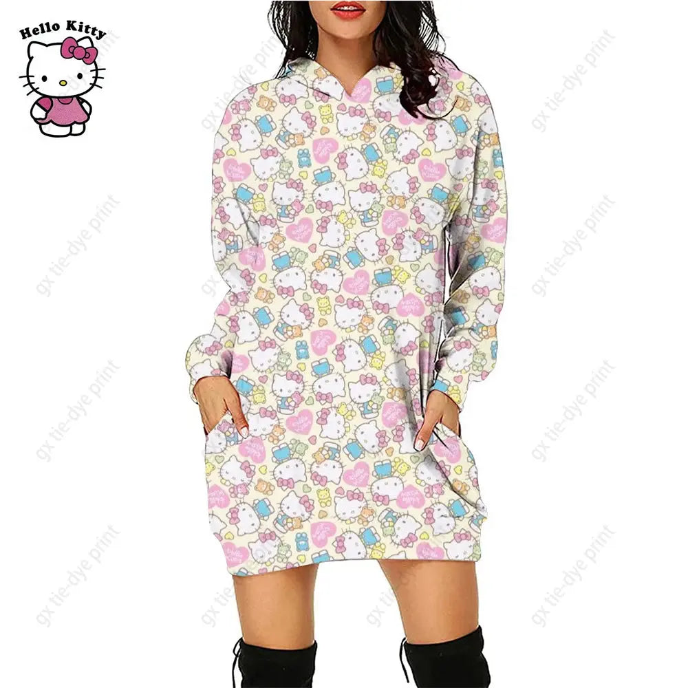 Hello Kitty 3D Printed Hoodie Dress - Browsglamour