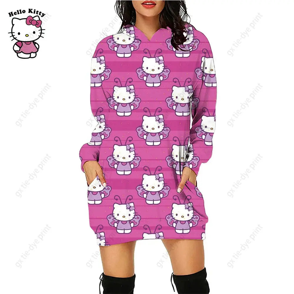 Hello Kitty 3D Printed Hoodie Dress - Browsglamour