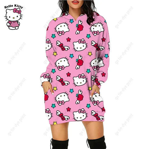 Hello Kitty 3D Printed Hoodie Dress - Browsglamour