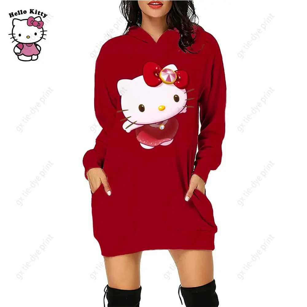 Hello Kitty 3D Printed Hoodie Dress - Browsglamour