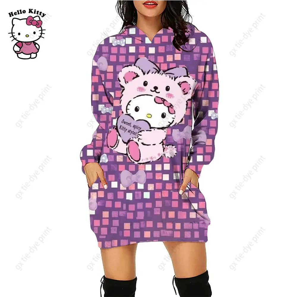 Hello Kitty 3D Printed Hoodie Dress - Browsglamour