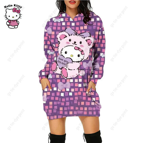 Hello Kitty 3D Printed Hoodie Dress - Browsglamour