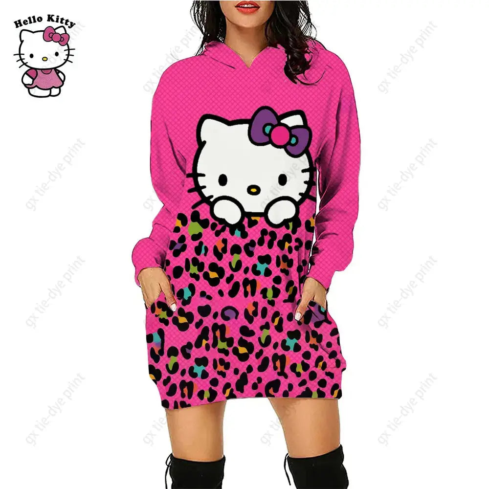 Hello Kitty 3D Printed Hoodie Dress - Browsglamour